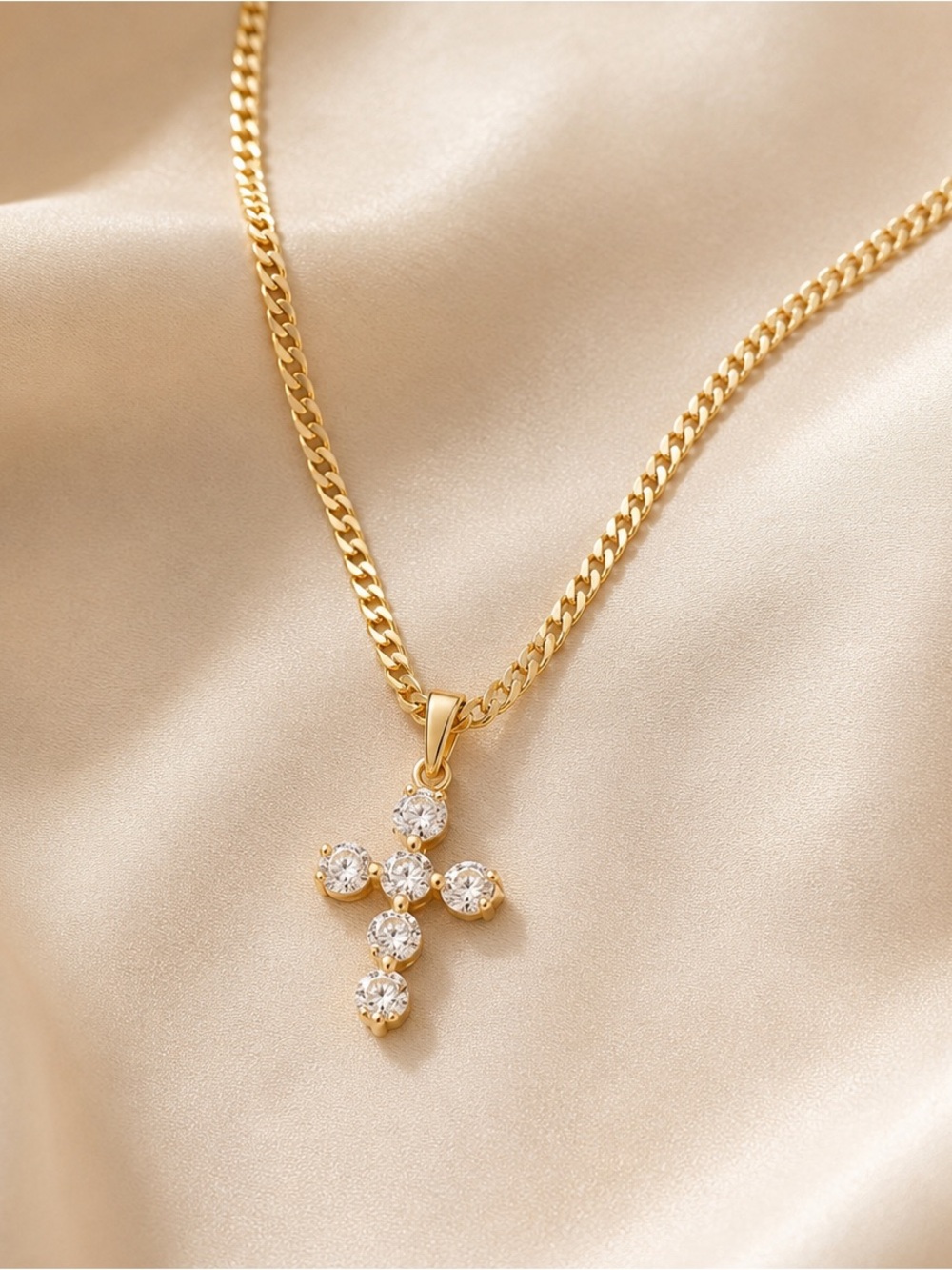 Women’s Gold Cross Pendant Necklace with Cubic Zirconia, 18K Gold Plated, Gift
